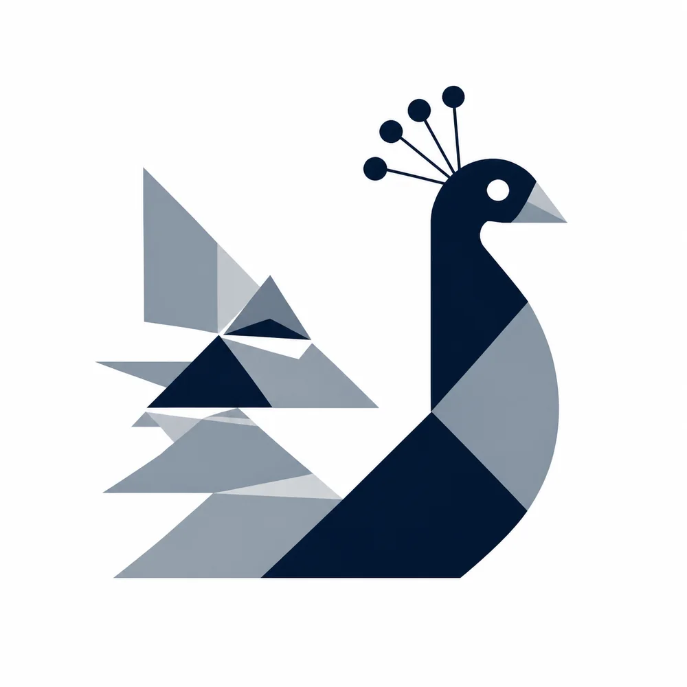 Geometric peacock representing innovation, creativity and vision