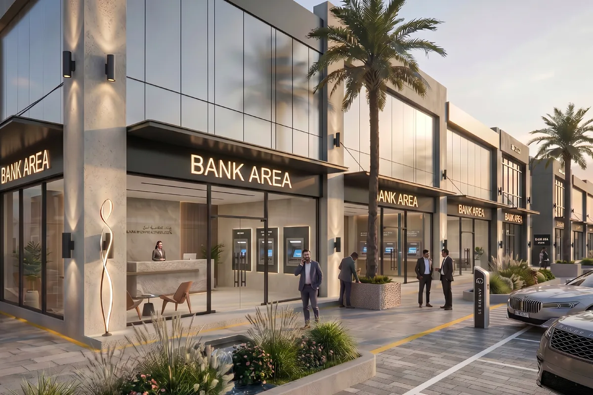 Matajer West bank and service zone architectural visualisation